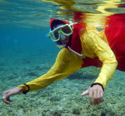 snorkeling in lifeguard anorak